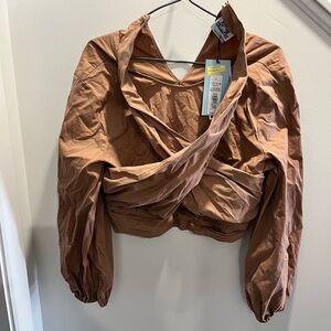 NWT Women’s Crisscross Long-Sleeve Top in Brown